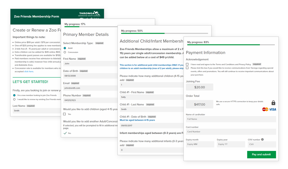 Zoo Friend's Membership payment form example